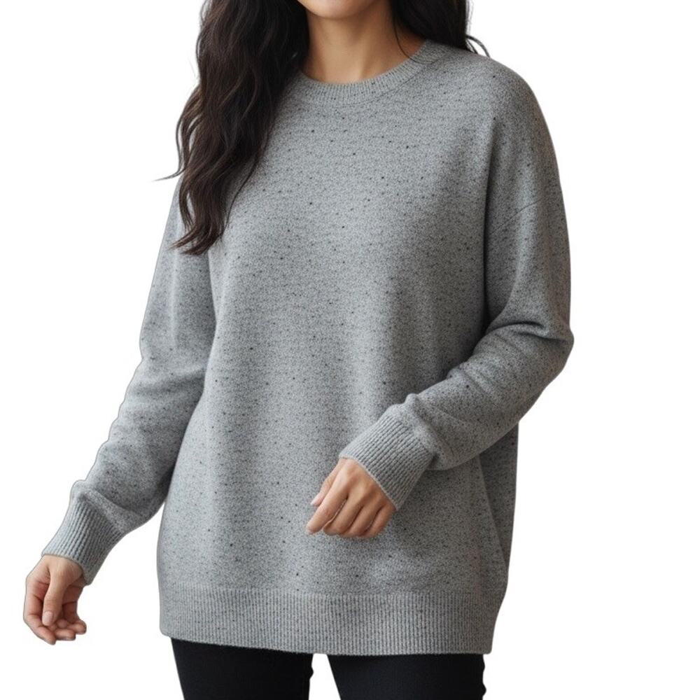 Theory Dark Gray Heather Donegal Crew 100% Cashmere Sweater L